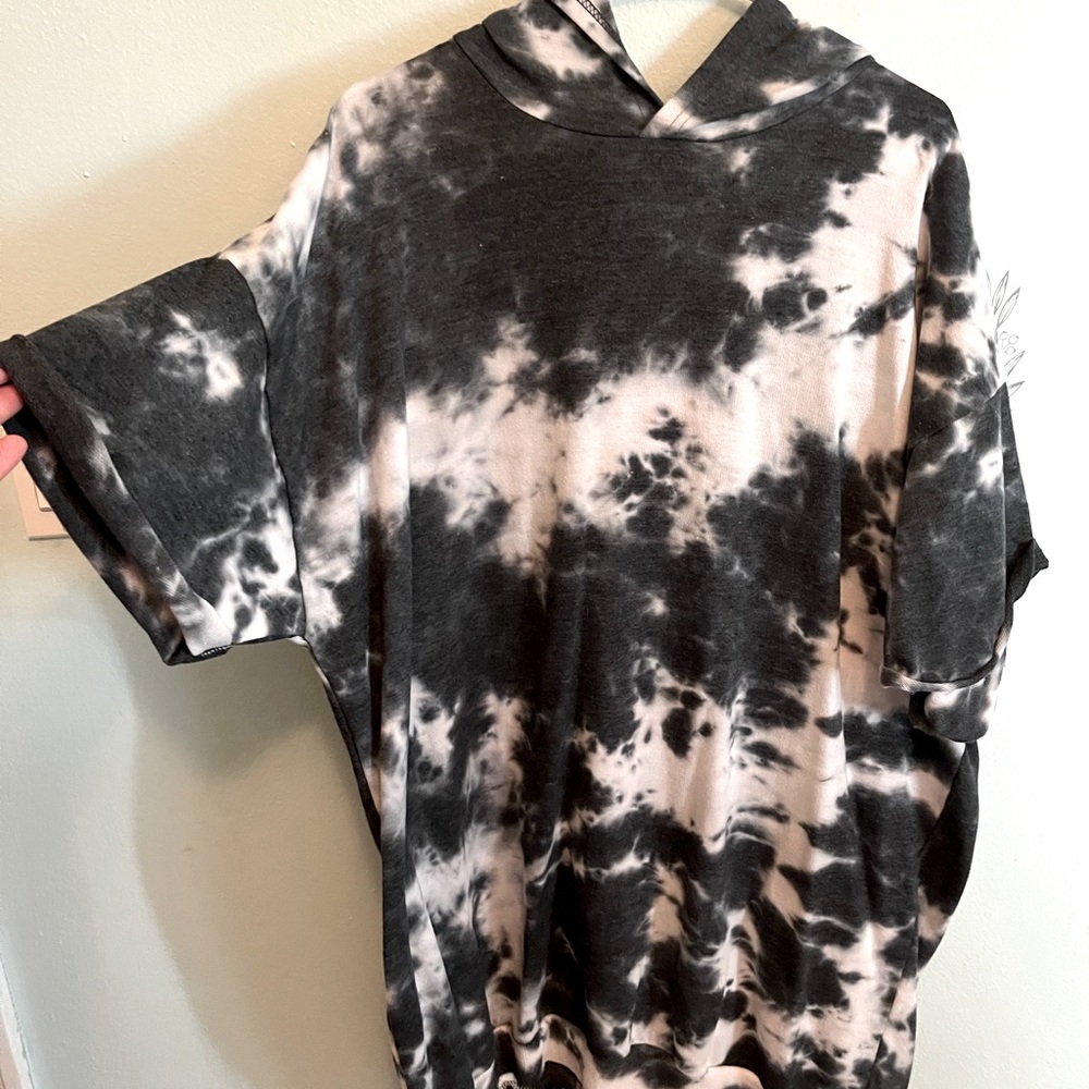 Tie dye hooded sweatshirt dress.